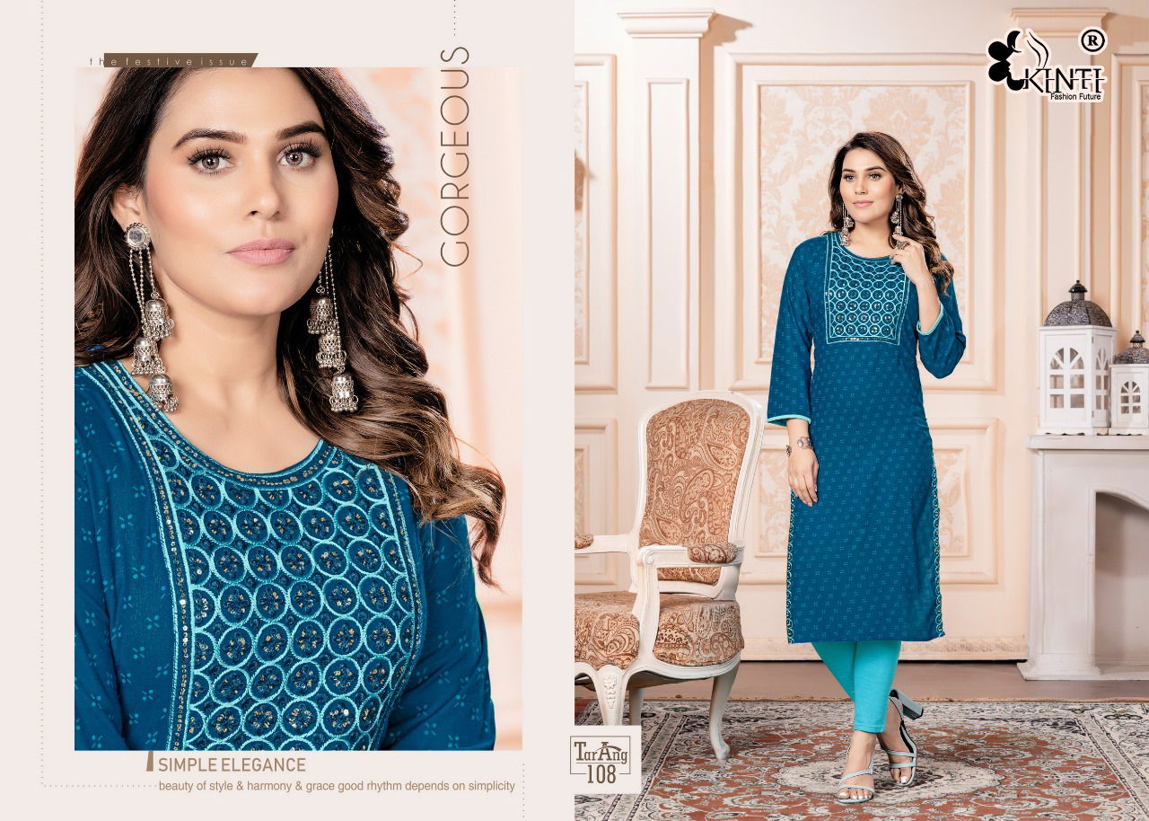 Kinti Tarang Rayon Slub Print Ethnic Wear Embroidery Kurti Collection